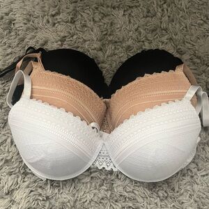 Women's Lace Trim Padded Bras - Black, Beige, and White